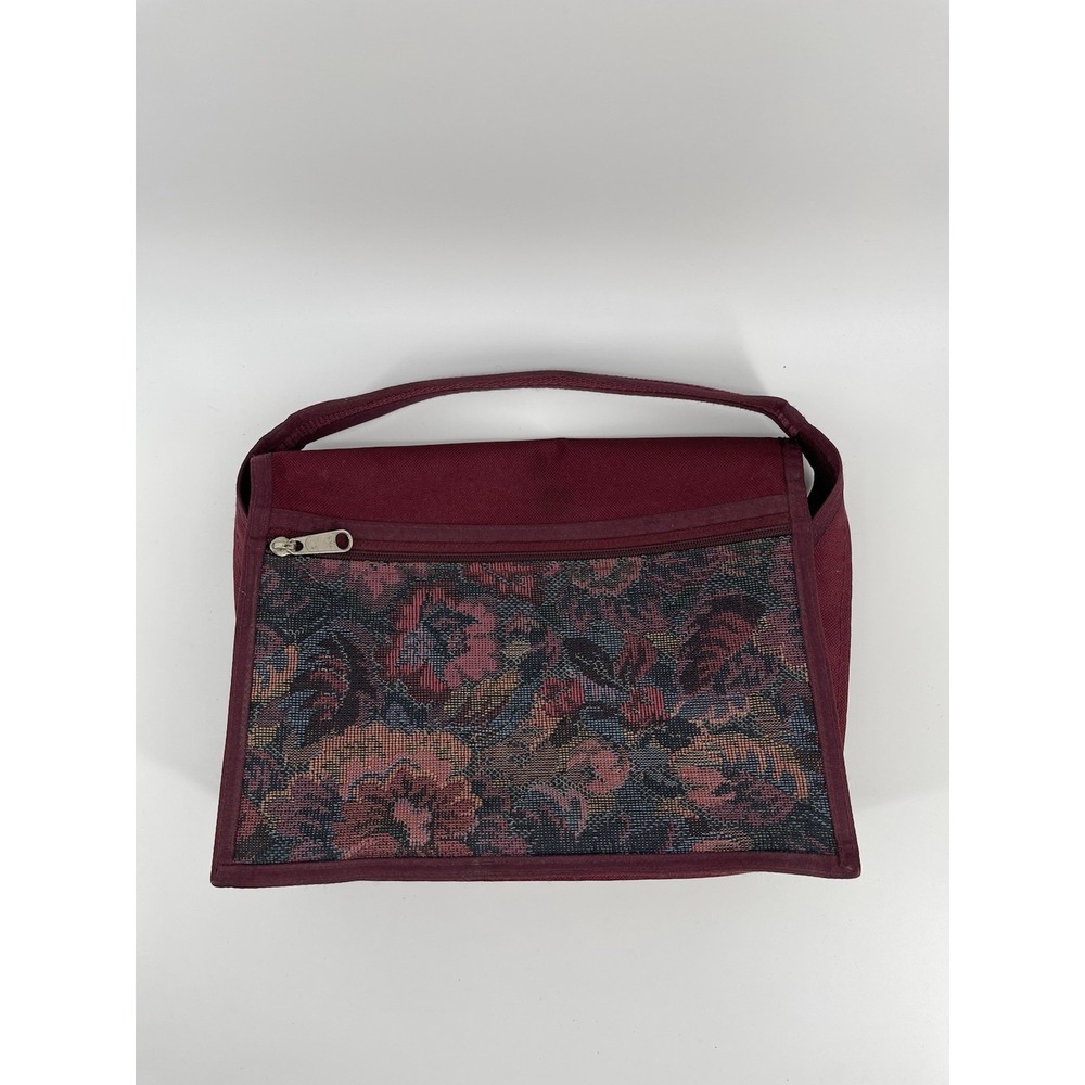 VTG Organized World Bible Cover Carrying Case Burgundy Floral Zip USA Church Bag